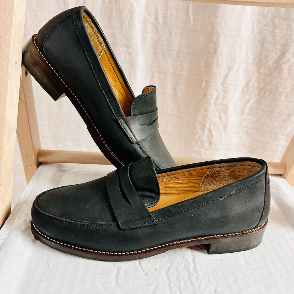 Classic Black Leather Penny Loafers For Women